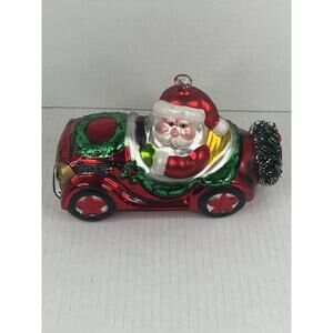 Christmas Ornament Santa Driving Convertable Car Jumbo Blown Mercury Glass